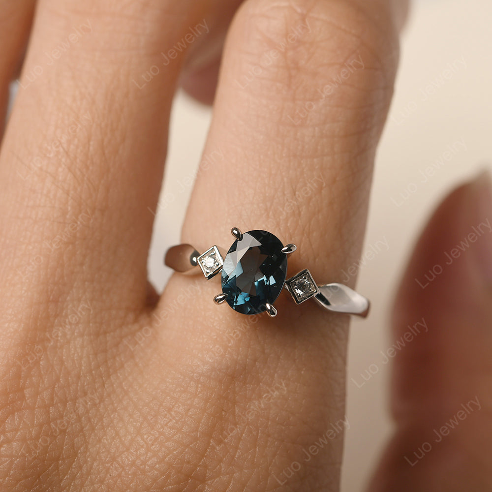 London Blue Topaz Ring Vintage Oval Wedding Rings - LUO Jewelry