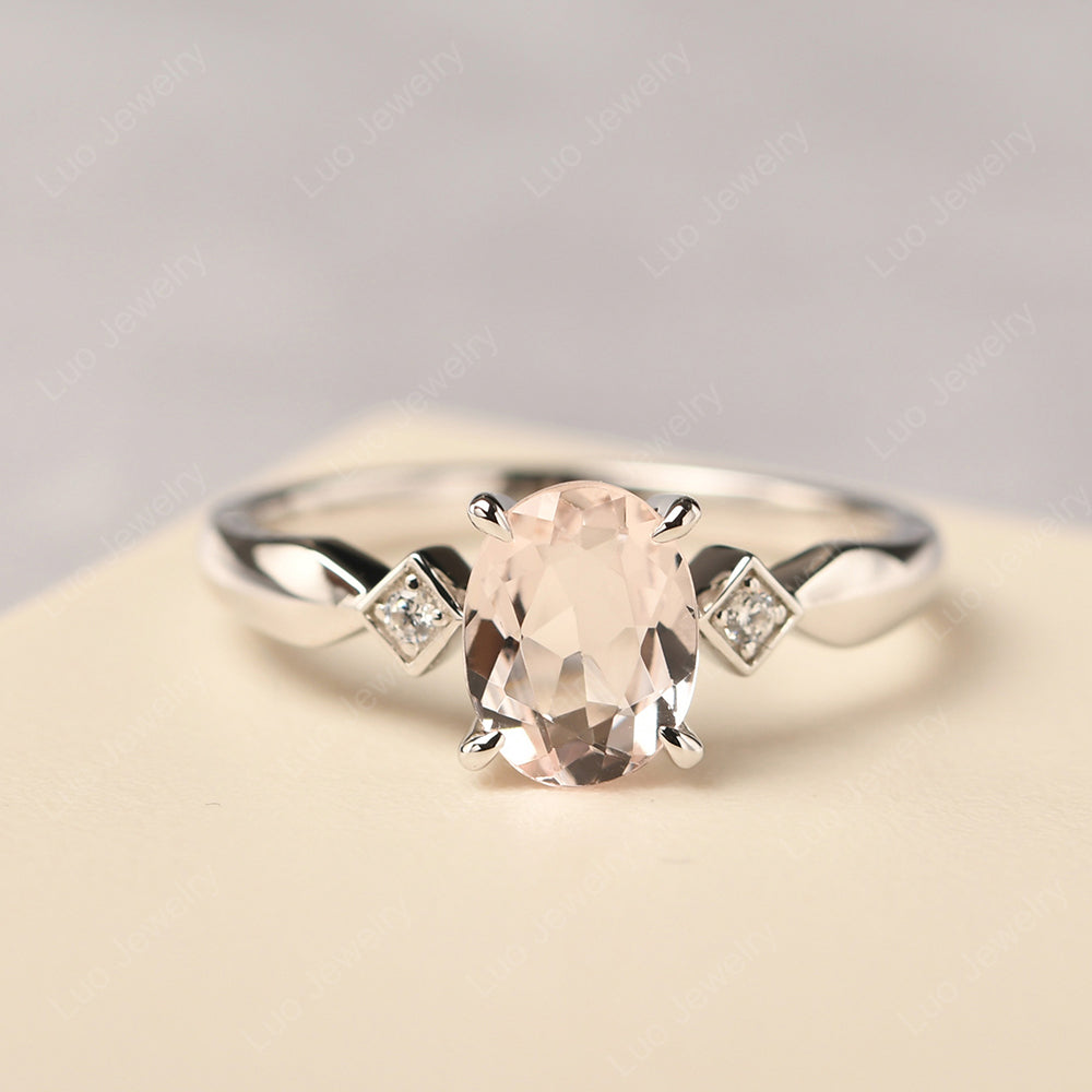 Morganite Ring Vintage Oval Wedding Rings - LUO Jewelry