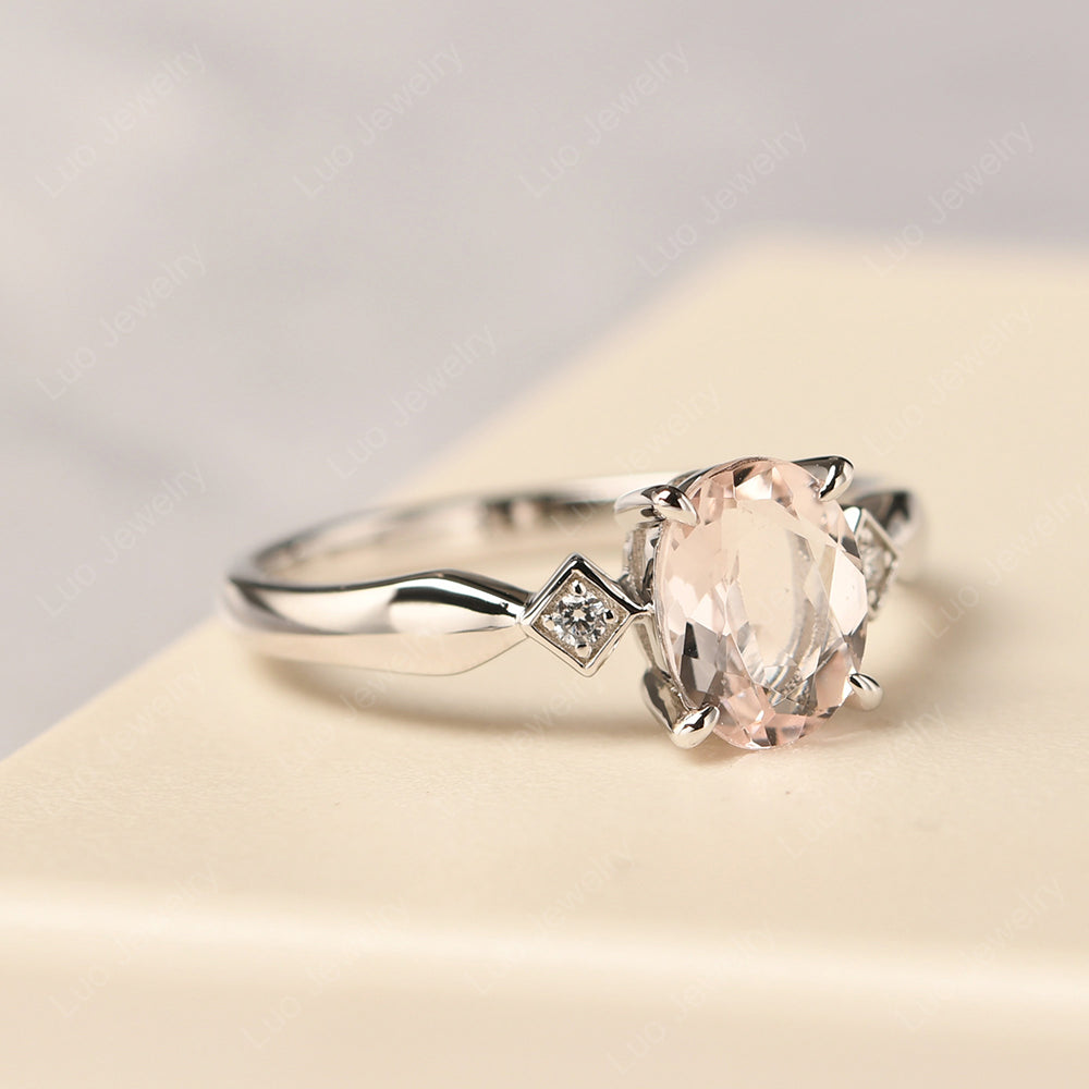 Morganite Ring Vintage Oval Wedding Rings - LUO Jewelry