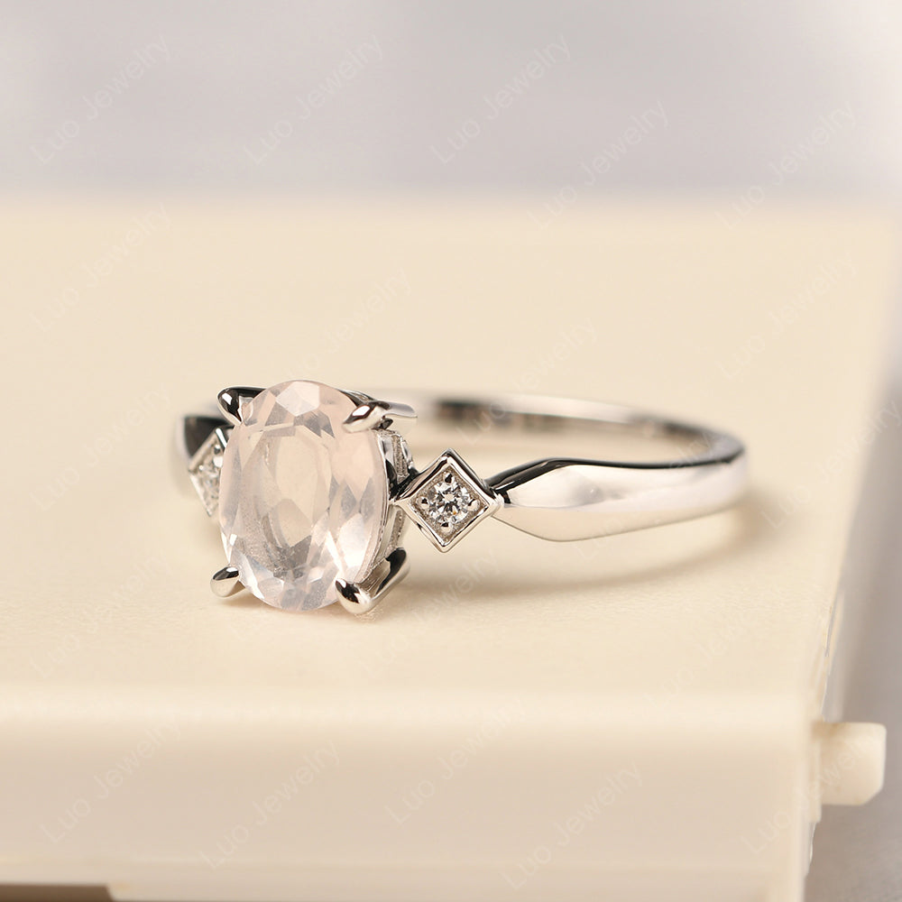 Rose Quartz Ring Vintage Oval Wedding Rings - LUO Jewelry