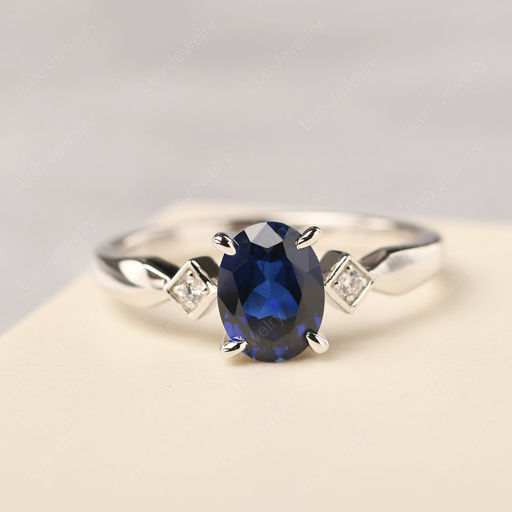 Lab Sapphire Ring Vintage Oval Wedding Rings - LUO Jewelry