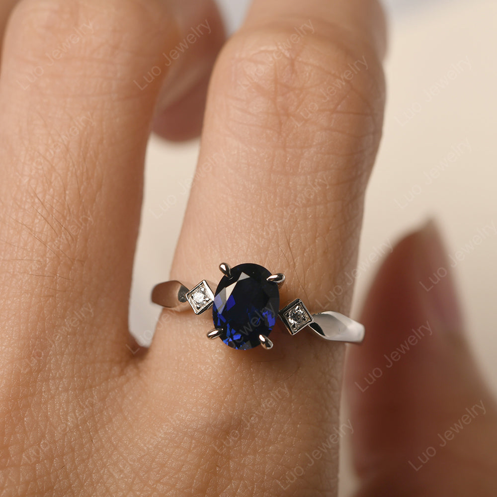 Lab Sapphire Ring Vintage Oval Wedding Rings - LUO Jewelry
