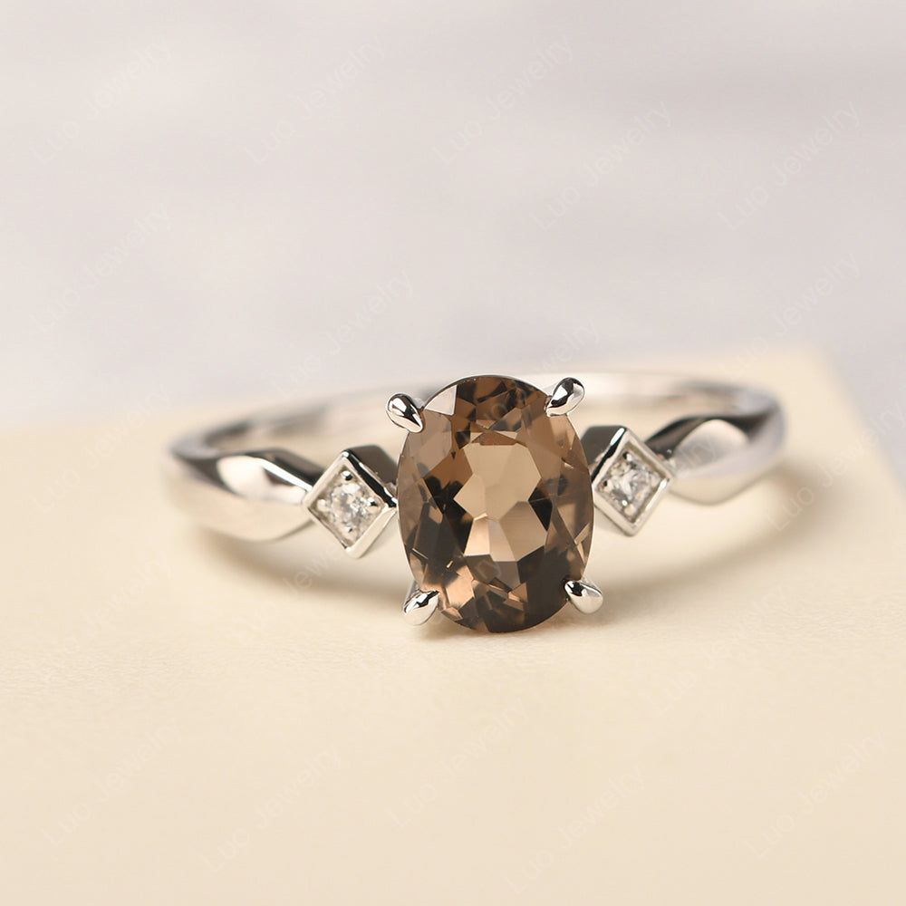 Smoky Quartz  Ring Vintage Oval Wedding Rings - LUO Jewelry