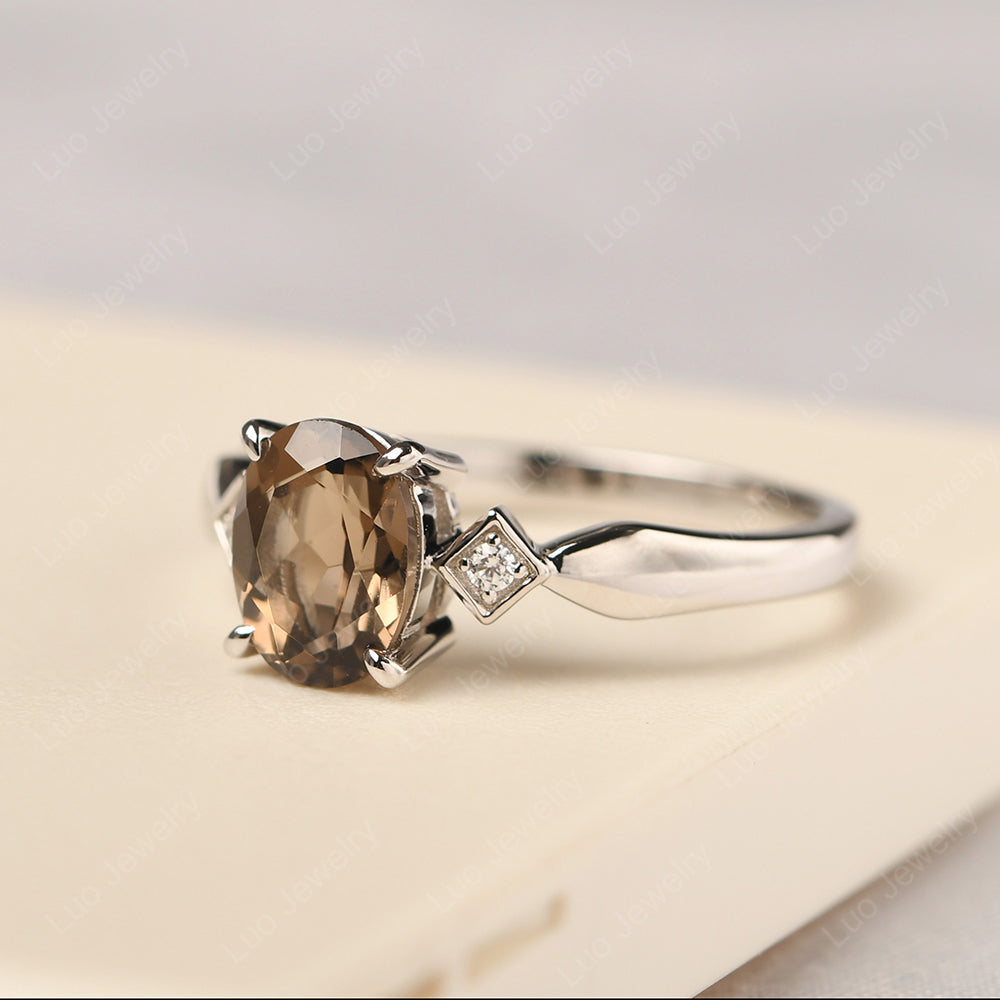Smoky Quartz  Ring Vintage Oval Wedding Rings - LUO Jewelry