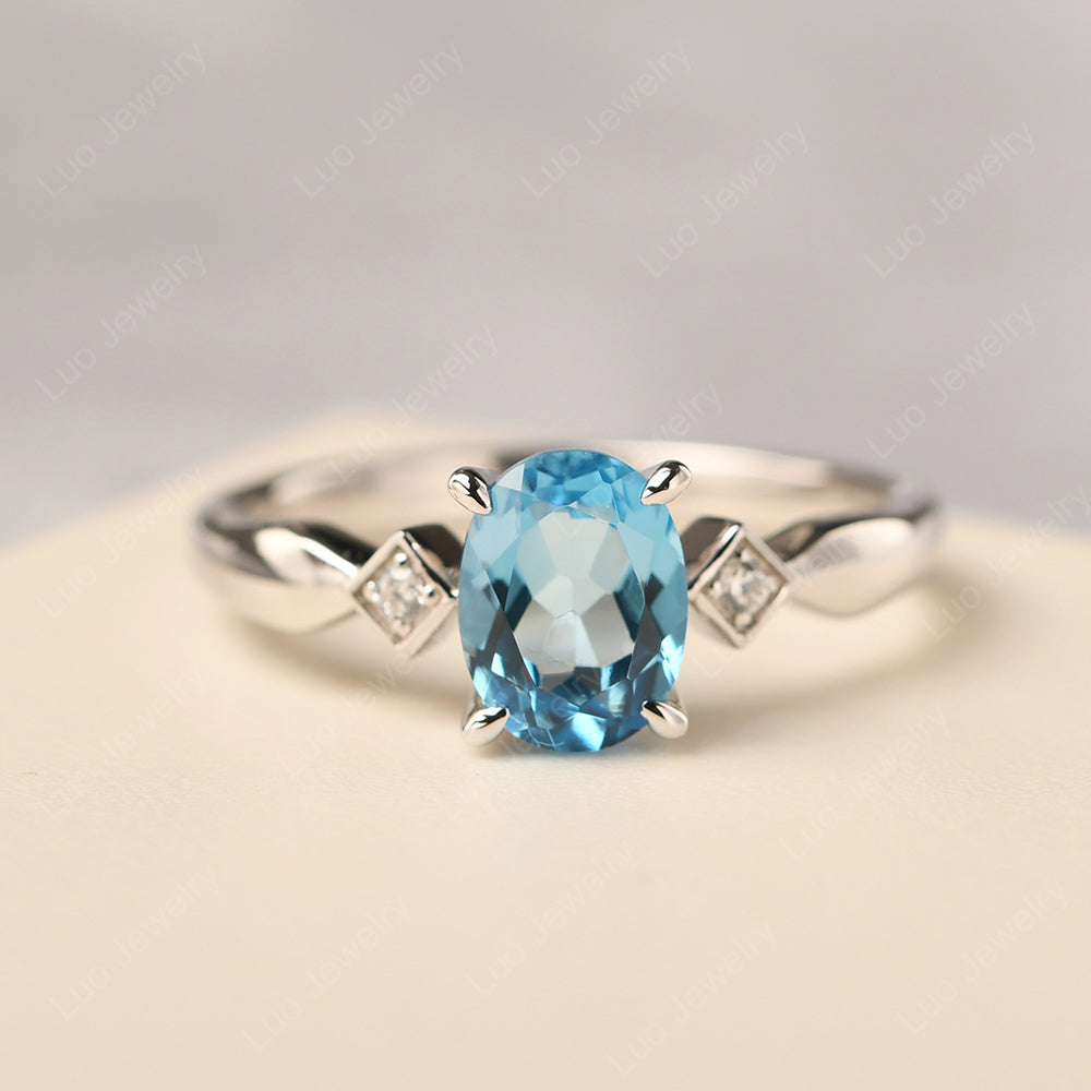 Swiss Blue Topaz Ring Vintage Oval Wedding Rings - LUO Jewelry
