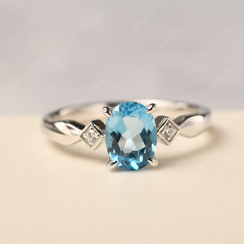 Swiss Blue Topaz Ring Vintage Oval Wedding Rings - LUO Jewelry