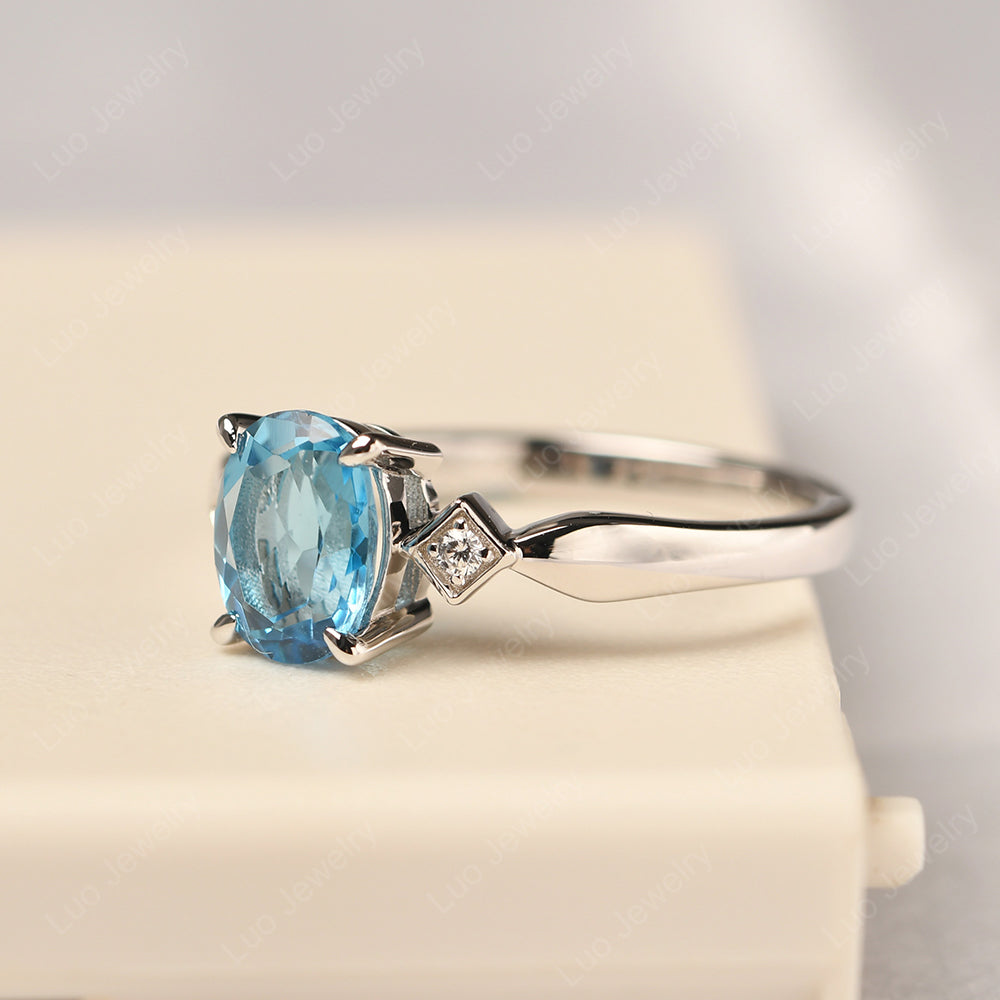 Swiss Blue Topaz Ring Vintage Oval Wedding Rings - LUO Jewelry