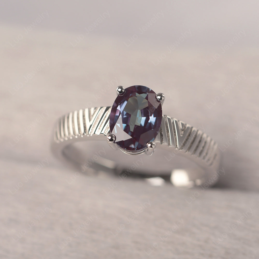 Oval Alexandrite Wide Band Engagement Ring - LUO Jewelry