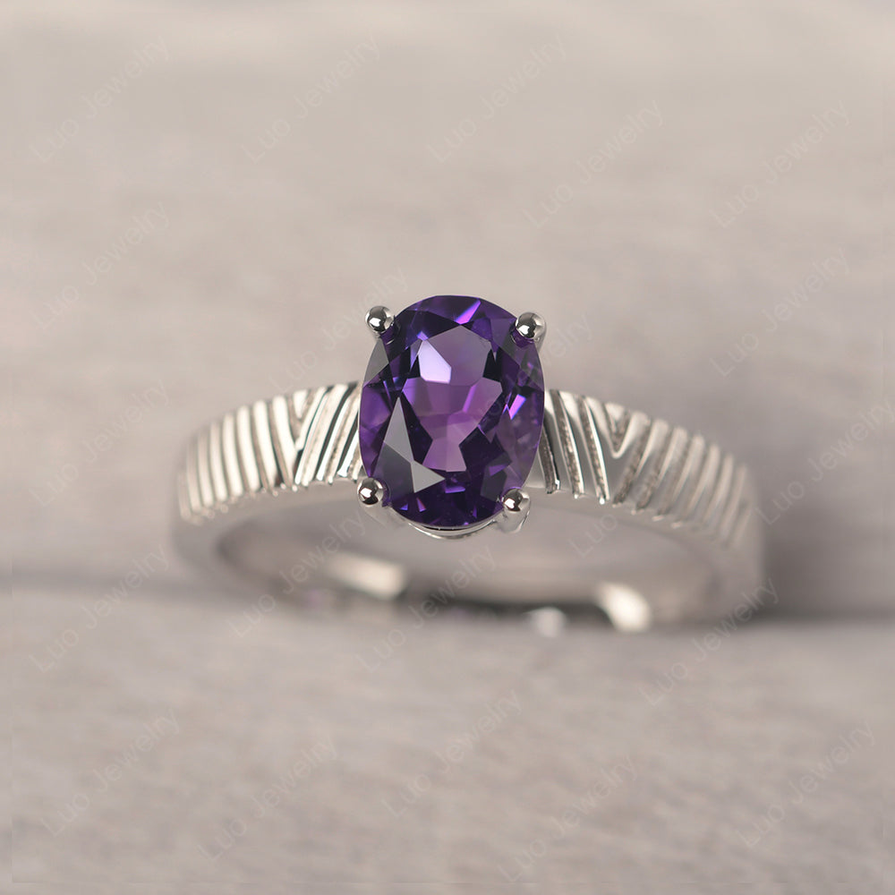 Oval Amethyst Wide Band Engagement Ring - LUO Jewelry
