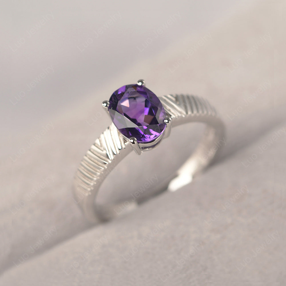 Oval Amethyst Wide Band Engagement Ring - LUO Jewelry