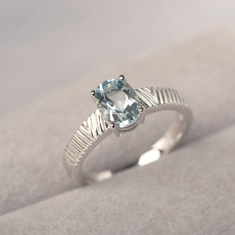 Oval Aquamarine Wide Band Engagement Ring - LUO Jewelry