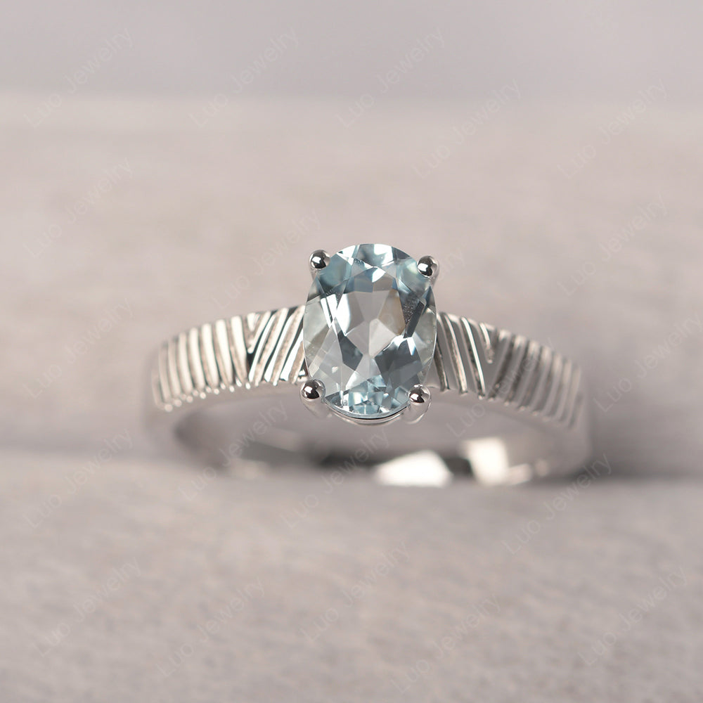 Oval Aquamarine Wide Band Engagement Ring - LUO Jewelry