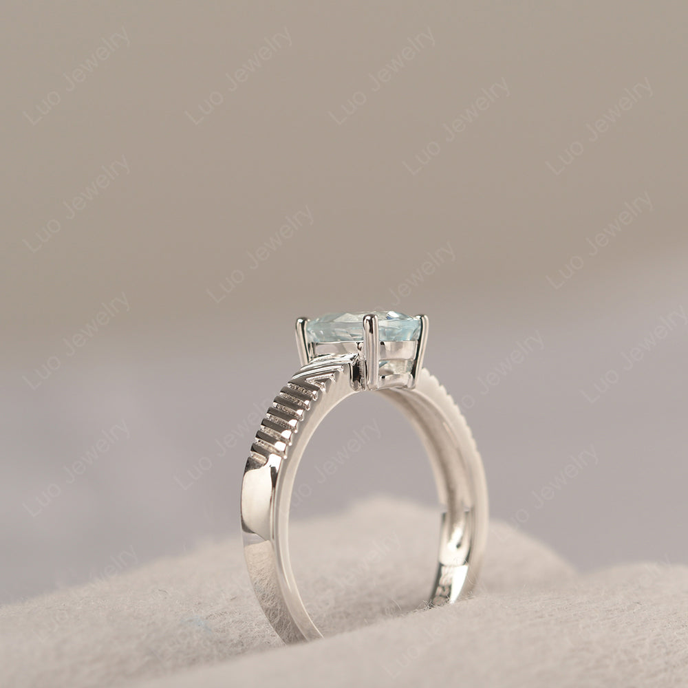 Oval Aquamarine Wide Band Engagement Ring - LUO Jewelry