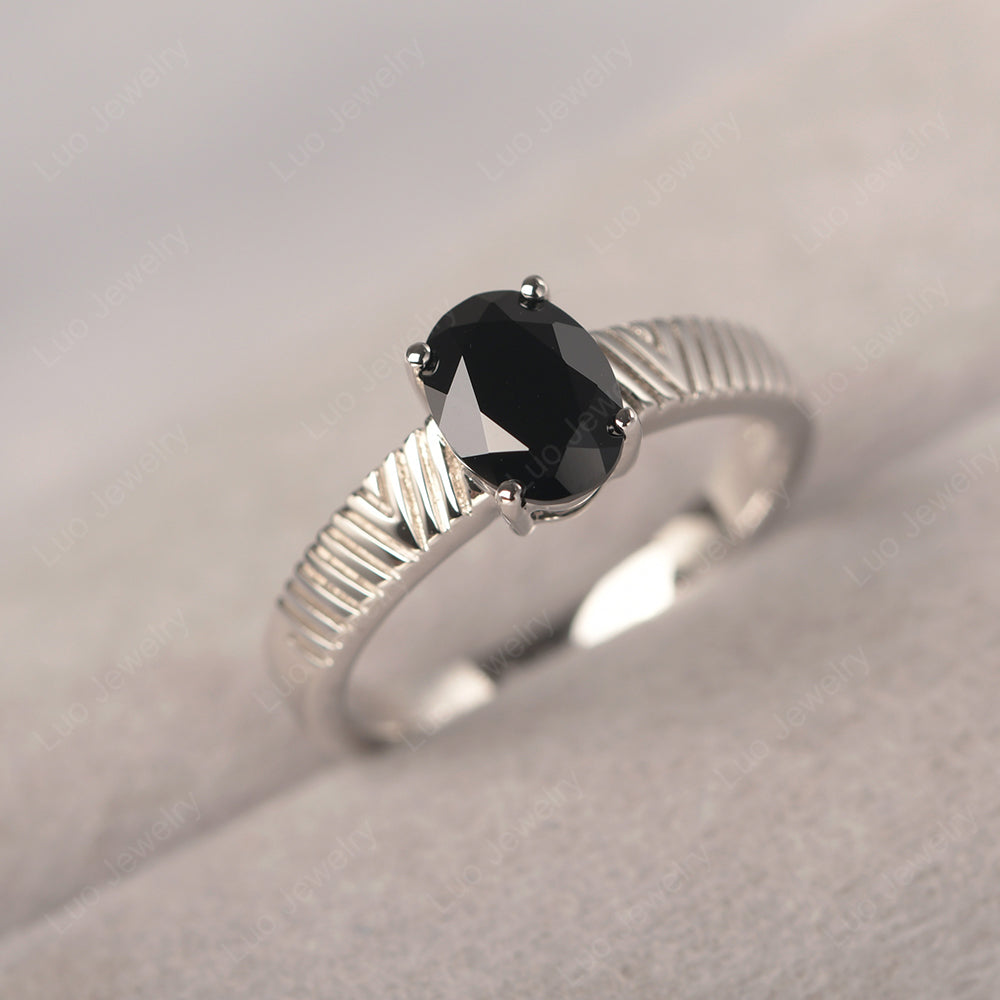 Oval Black Stone Wide Band Engagement Ring - LUO Jewelry