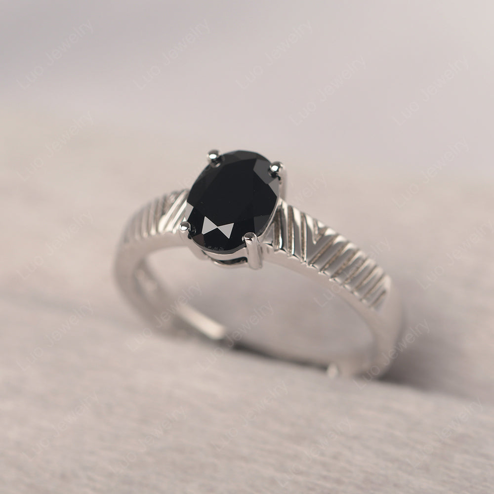 Oval Black Stone Wide Band Engagement Ring - LUO Jewelry