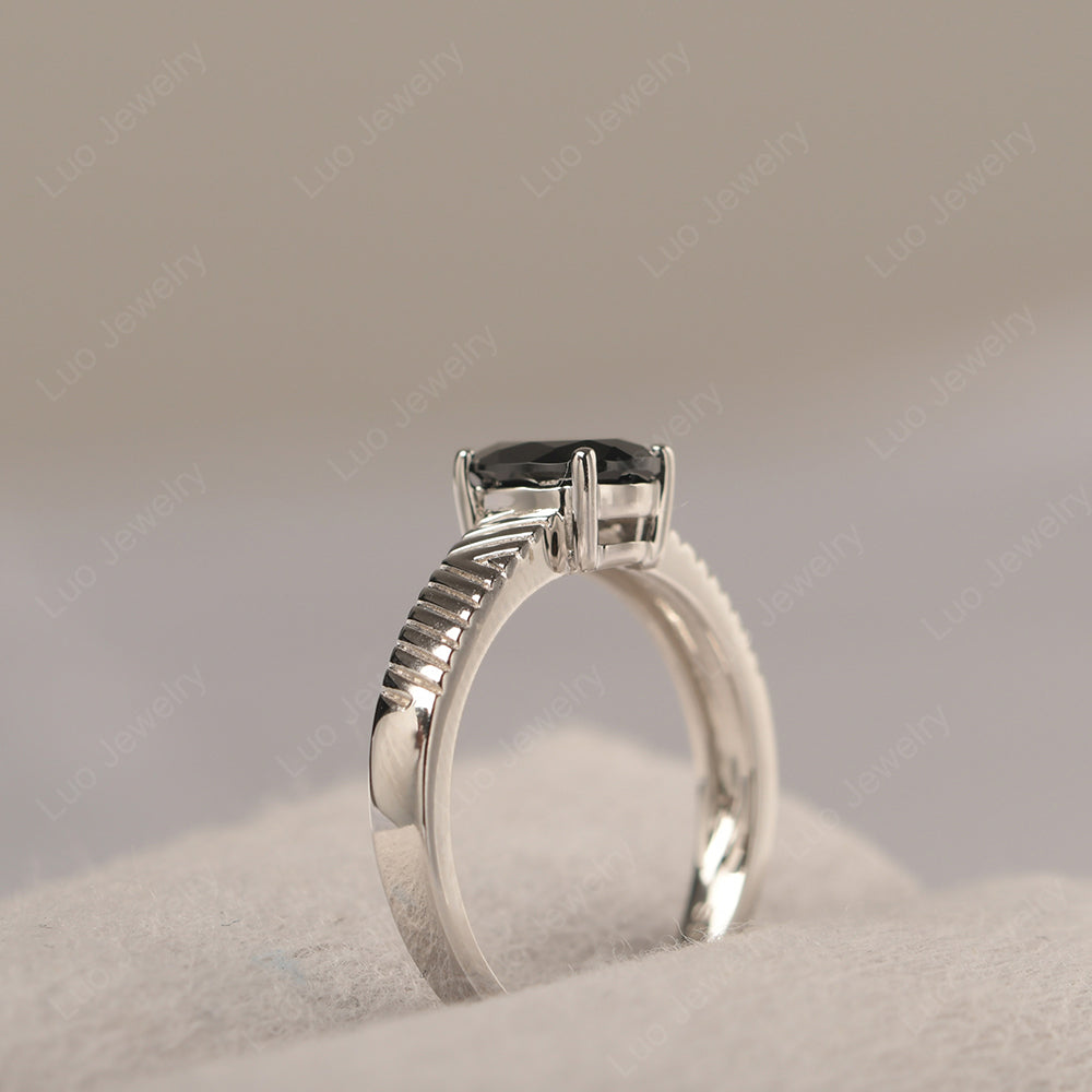 Oval Black Stone Wide Band Engagement Ring - LUO Jewelry
