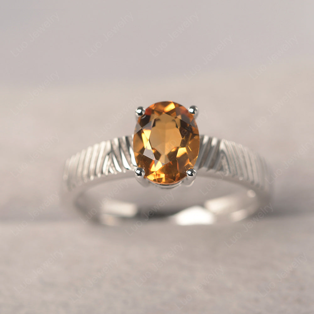 Oval Citrine Wide Band Engagement Ring - LUO Jewelry