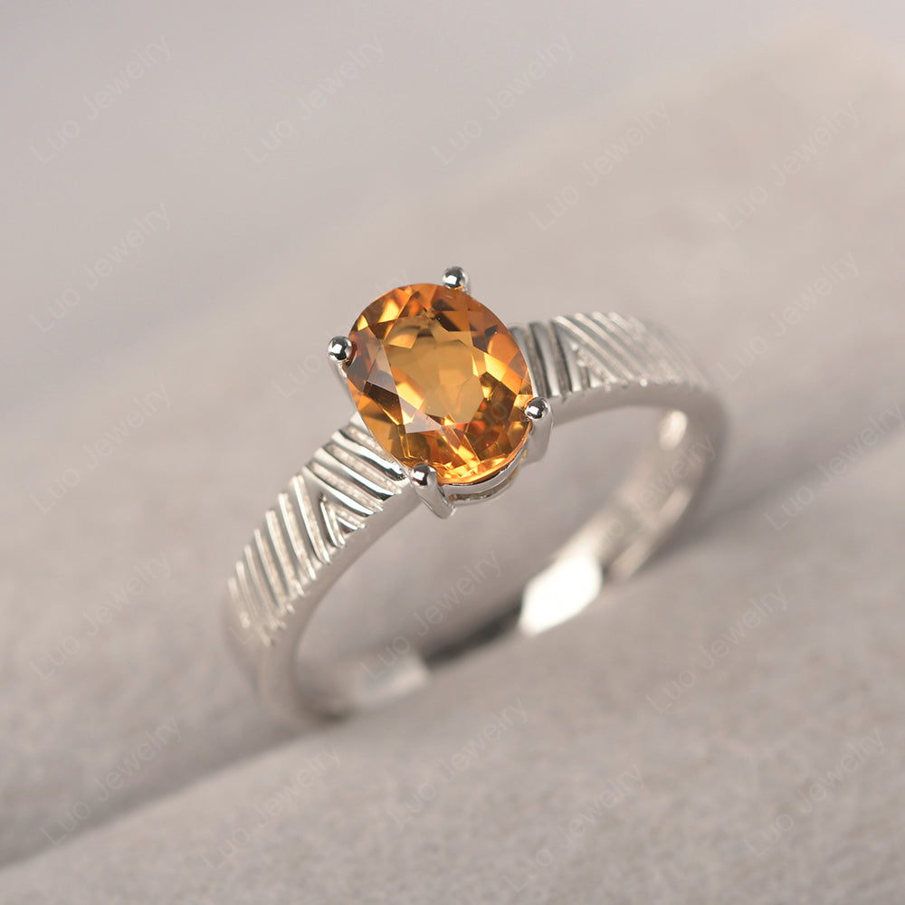 Oval Citrine Wide Band Engagement Ring - LUO Jewelry