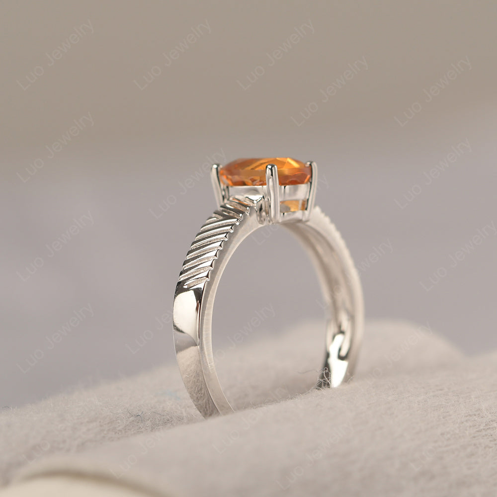 Oval Citrine Wide Band Engagement Ring - LUO Jewelry