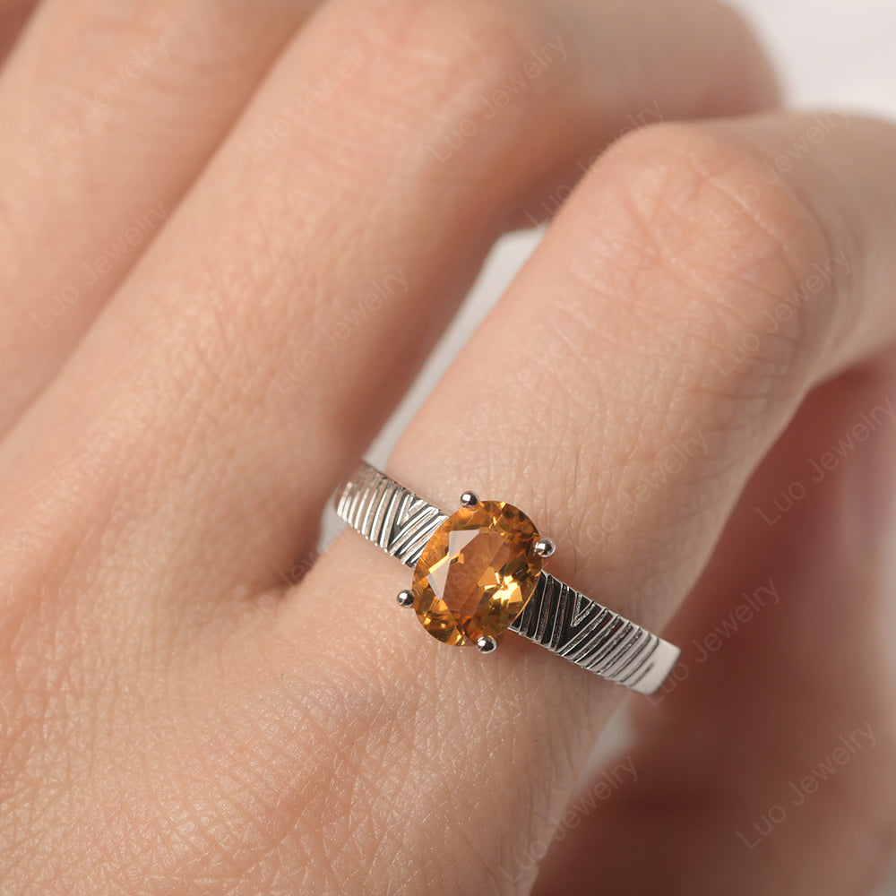 Oval Citrine Wide Band Engagement Ring - LUO Jewelry