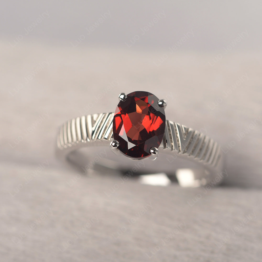 Oval Garnet Wide Band Engagement Ring - LUO Jewelry