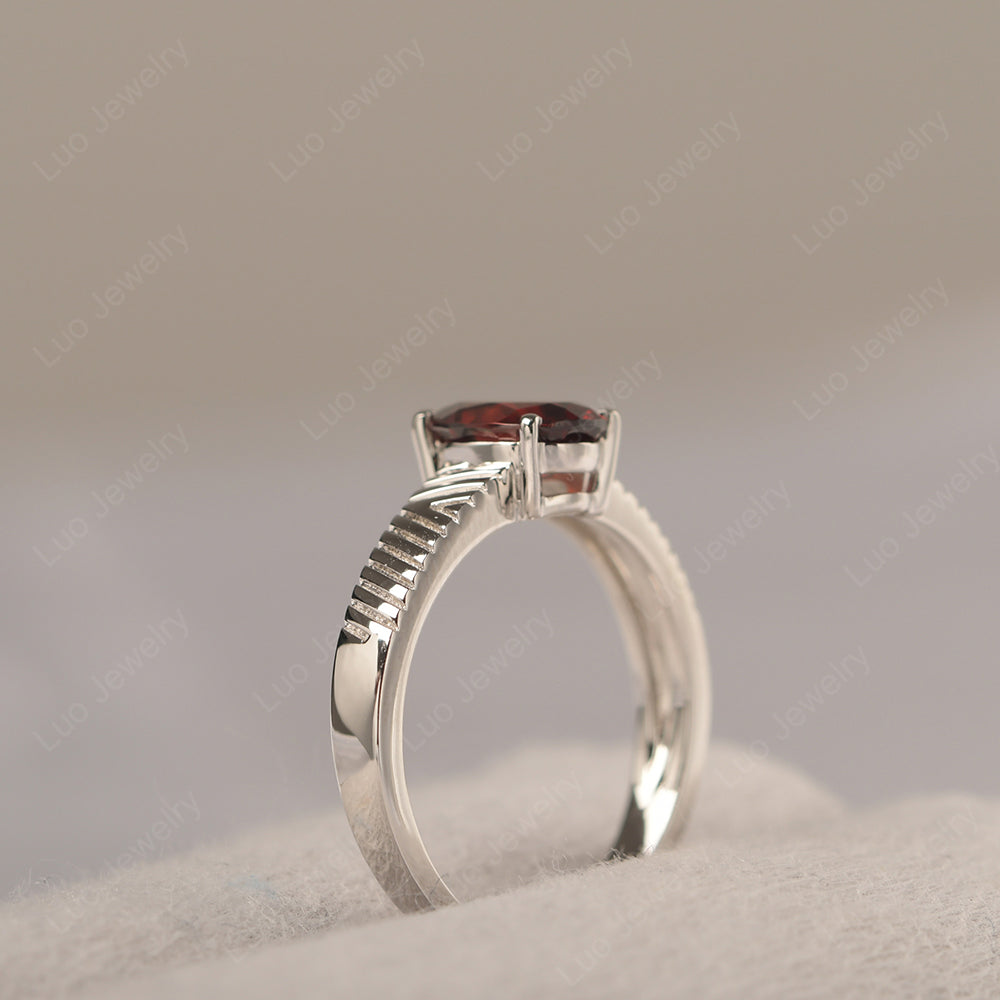 Oval Garnet Wide Band Engagement Ring - LUO Jewelry