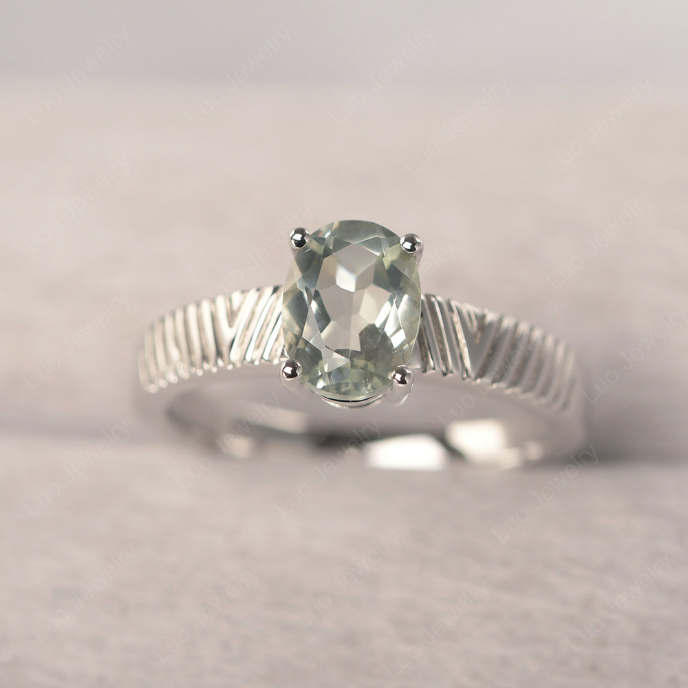 Oval Green Amethyst Wide Band Engagement Ring - LUO Jewelry