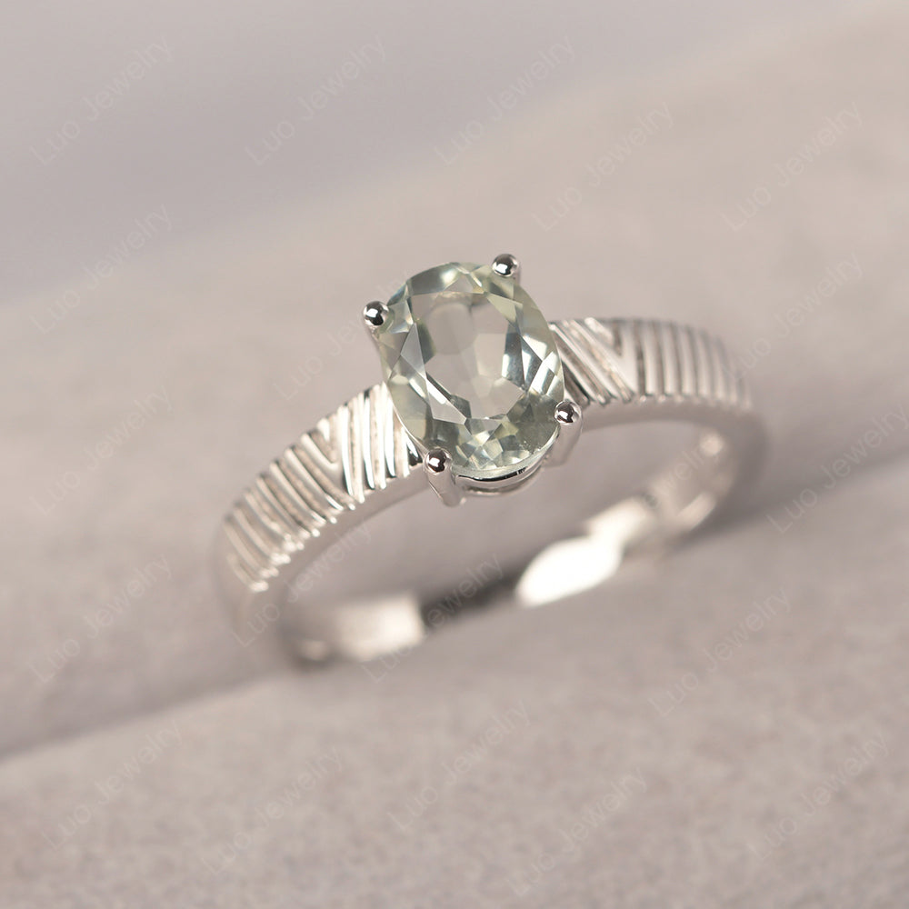 Oval Green Amethyst Wide Band Engagement Ring - LUO Jewelry