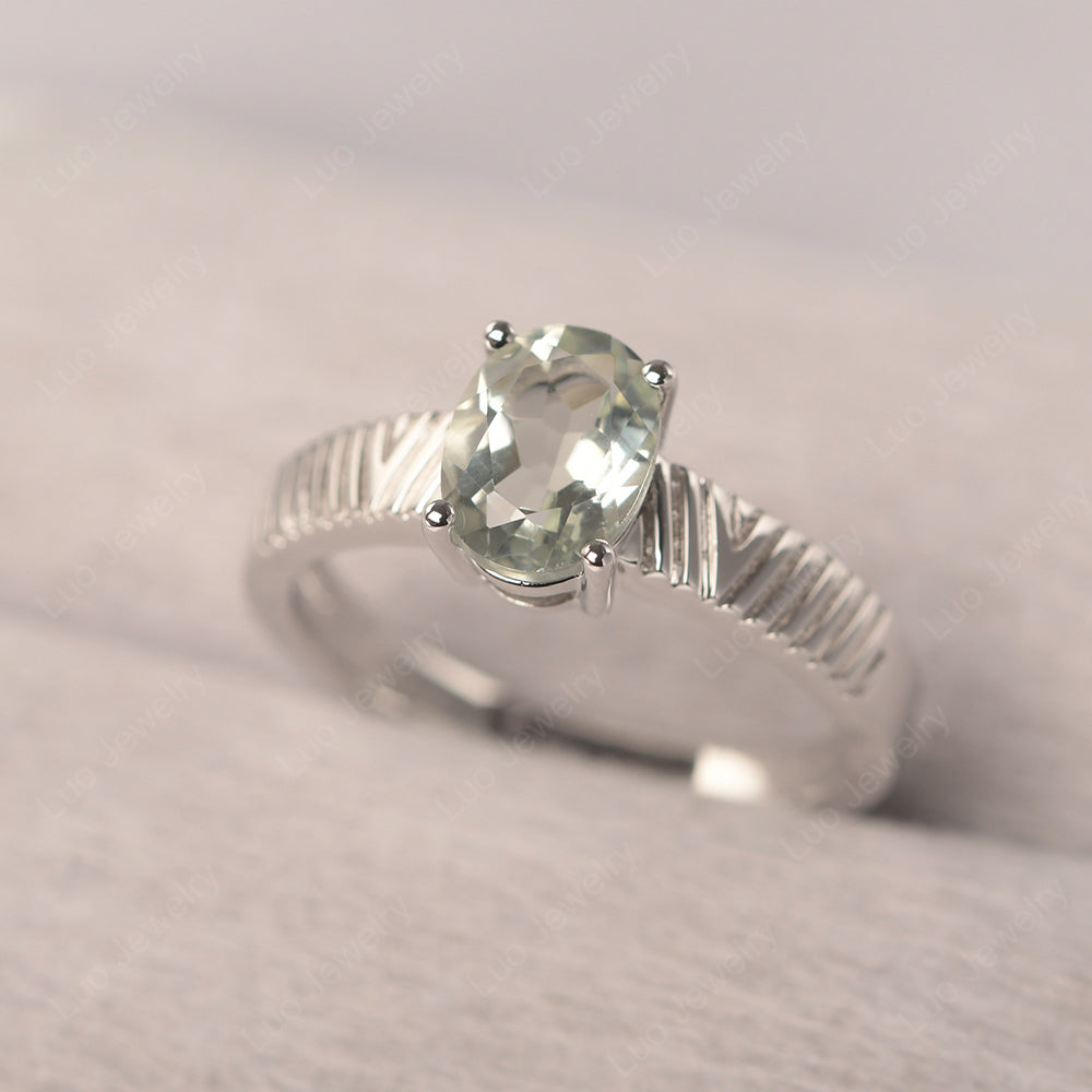 Oval Green Amethyst Wide Band Engagement Ring - LUO Jewelry