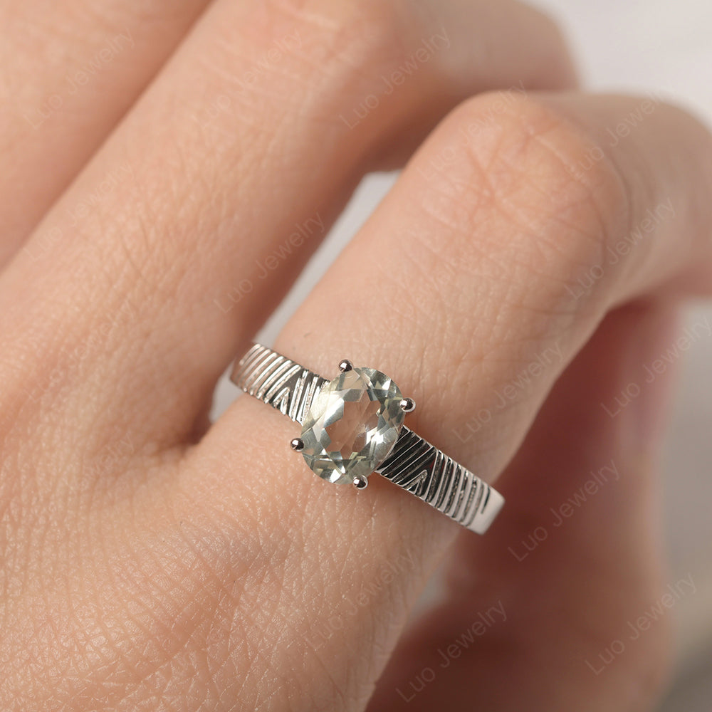 Oval Green Amethyst Wide Band Engagement Ring - LUO Jewelry