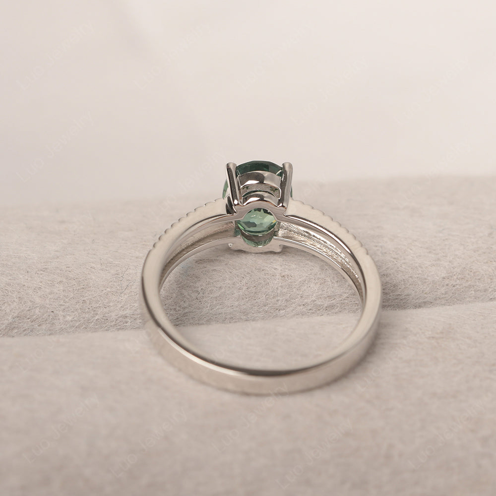 Oval Green Sapphire Wide Band Engagement Ring - LUO Jewelry