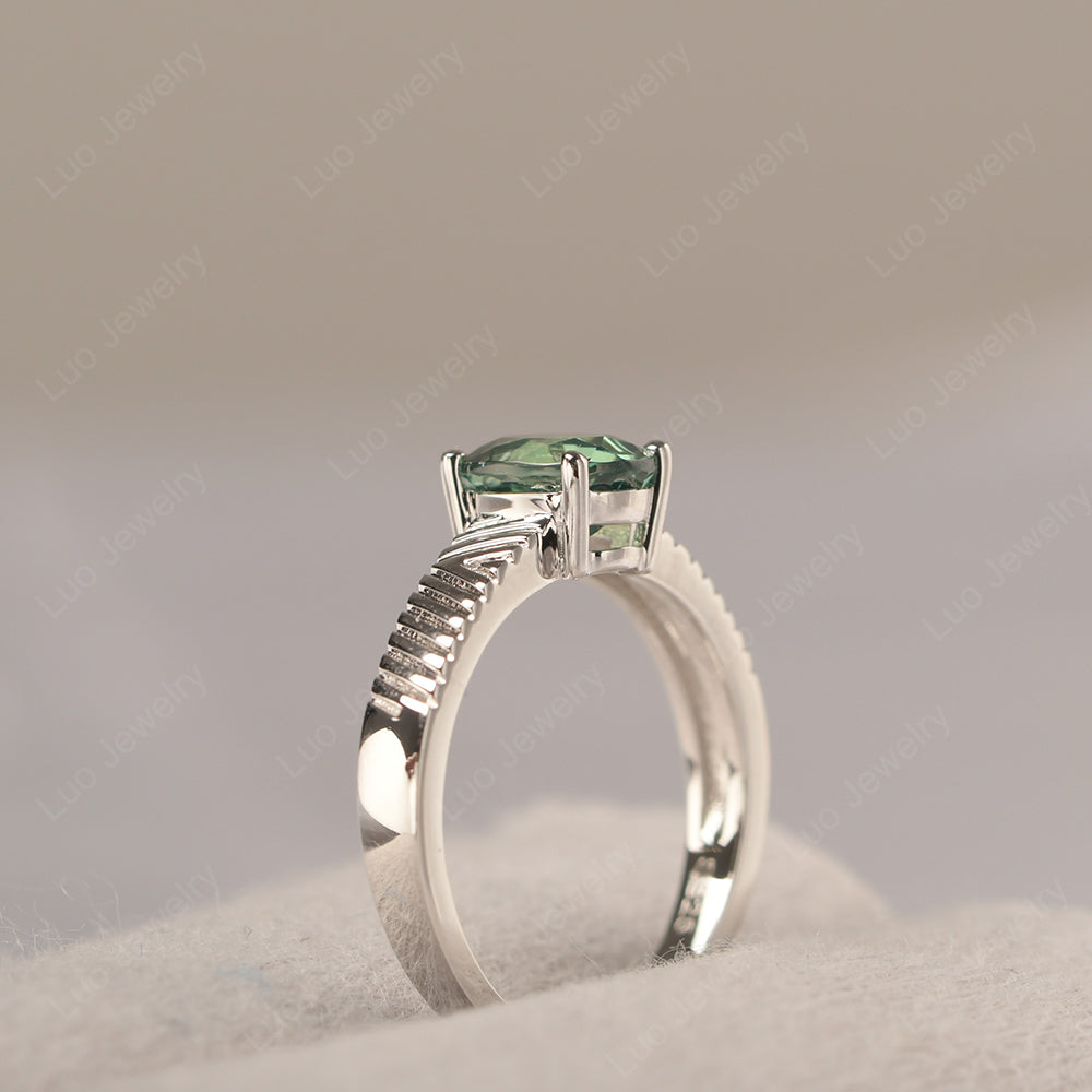 Oval Green Sapphire Wide Band Engagement Ring - LUO Jewelry