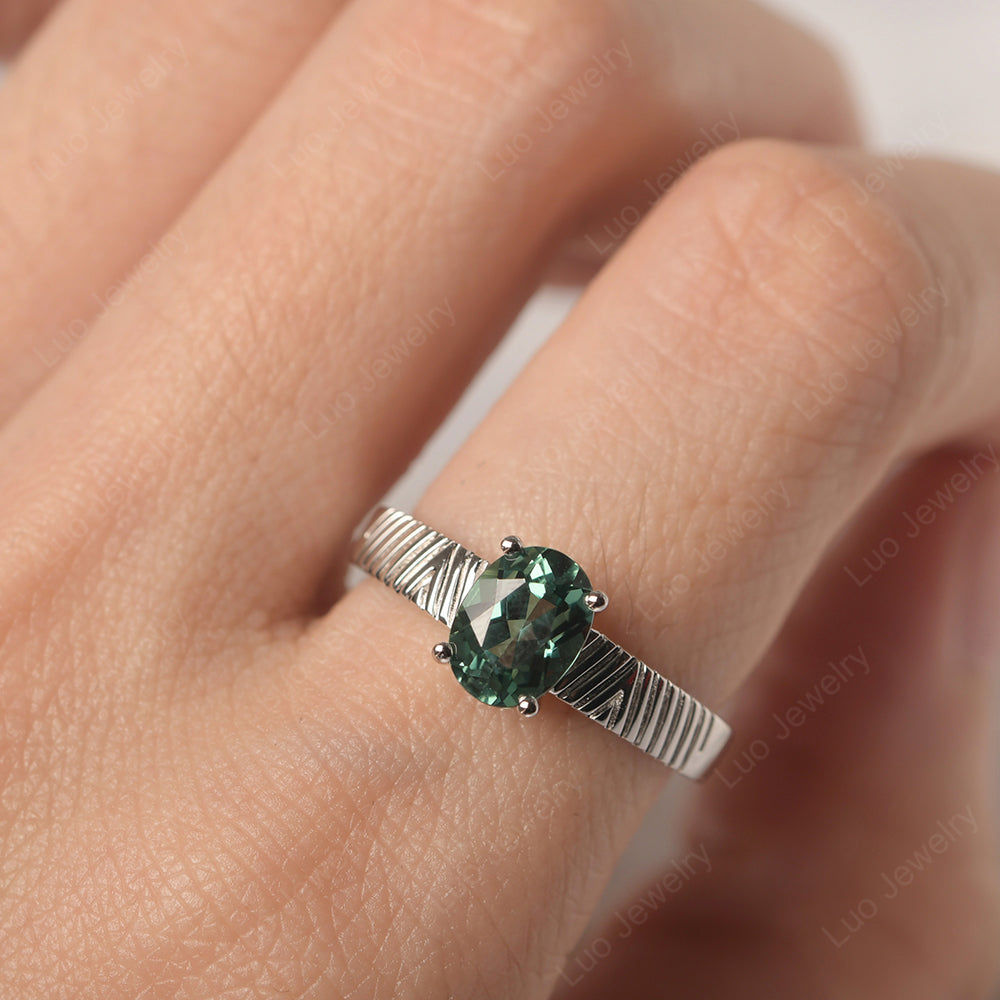 Oval Green Sapphire Wide Band Engagement Ring - LUO Jewelry