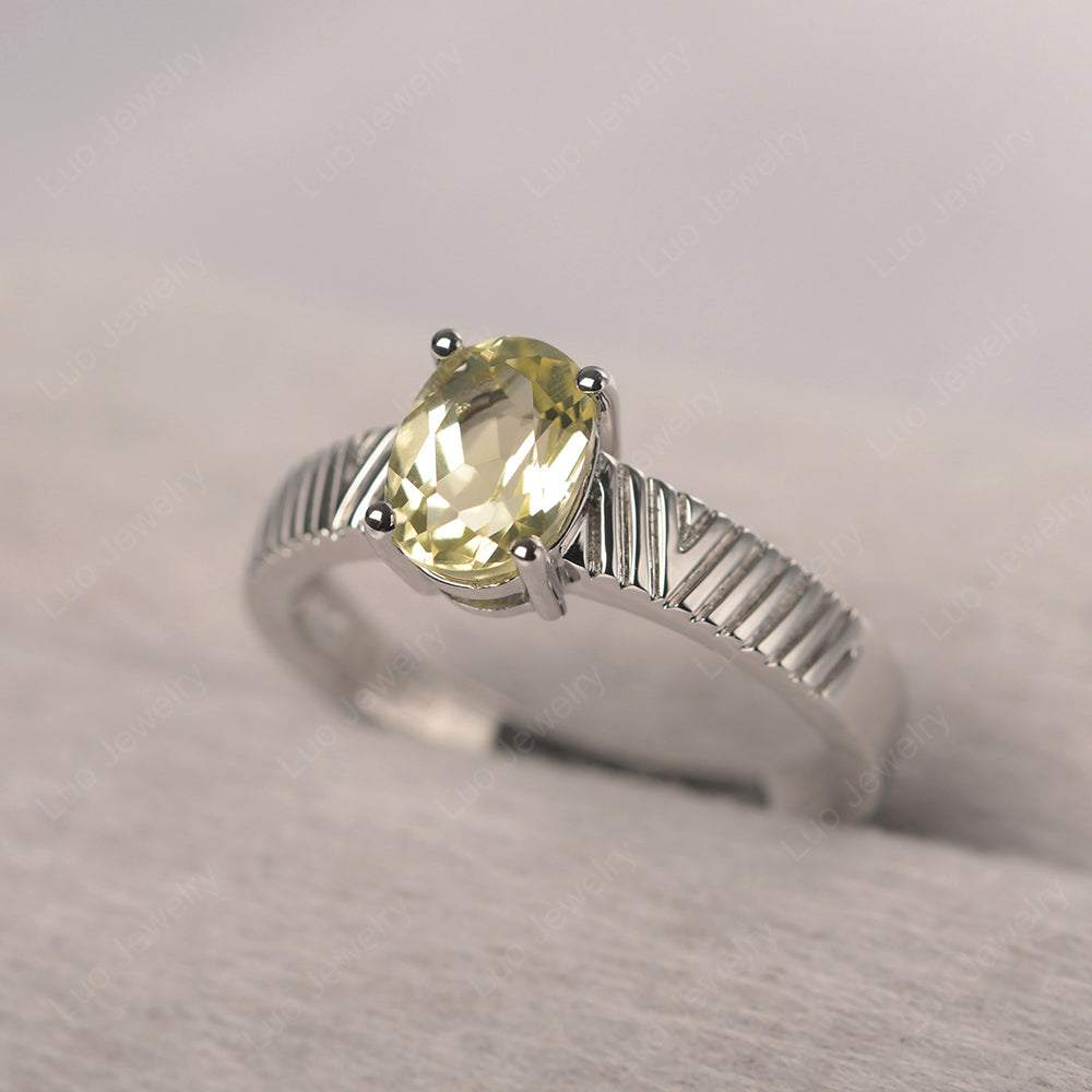 Oval Lemon Quartz Wide Band Engagement Ring - LUO Jewelry