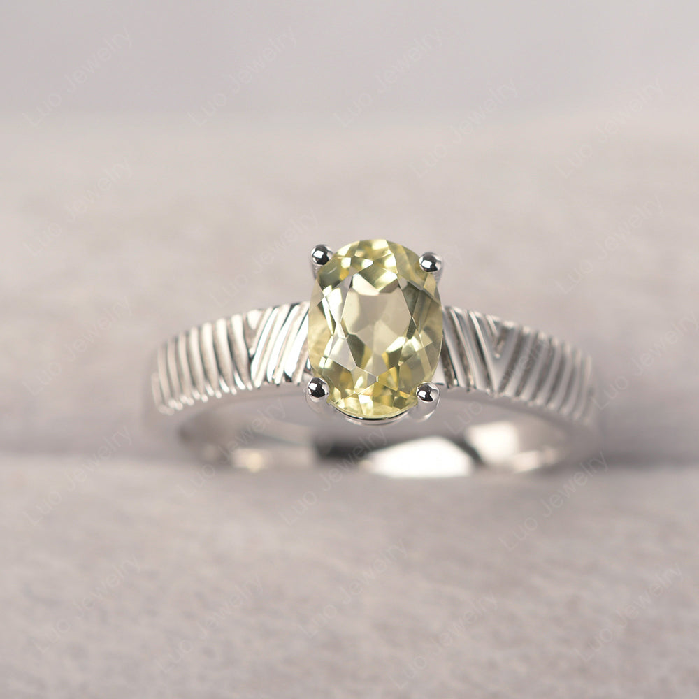 Oval Lemon Quartz Wide Band Engagement Ring - LUO Jewelry