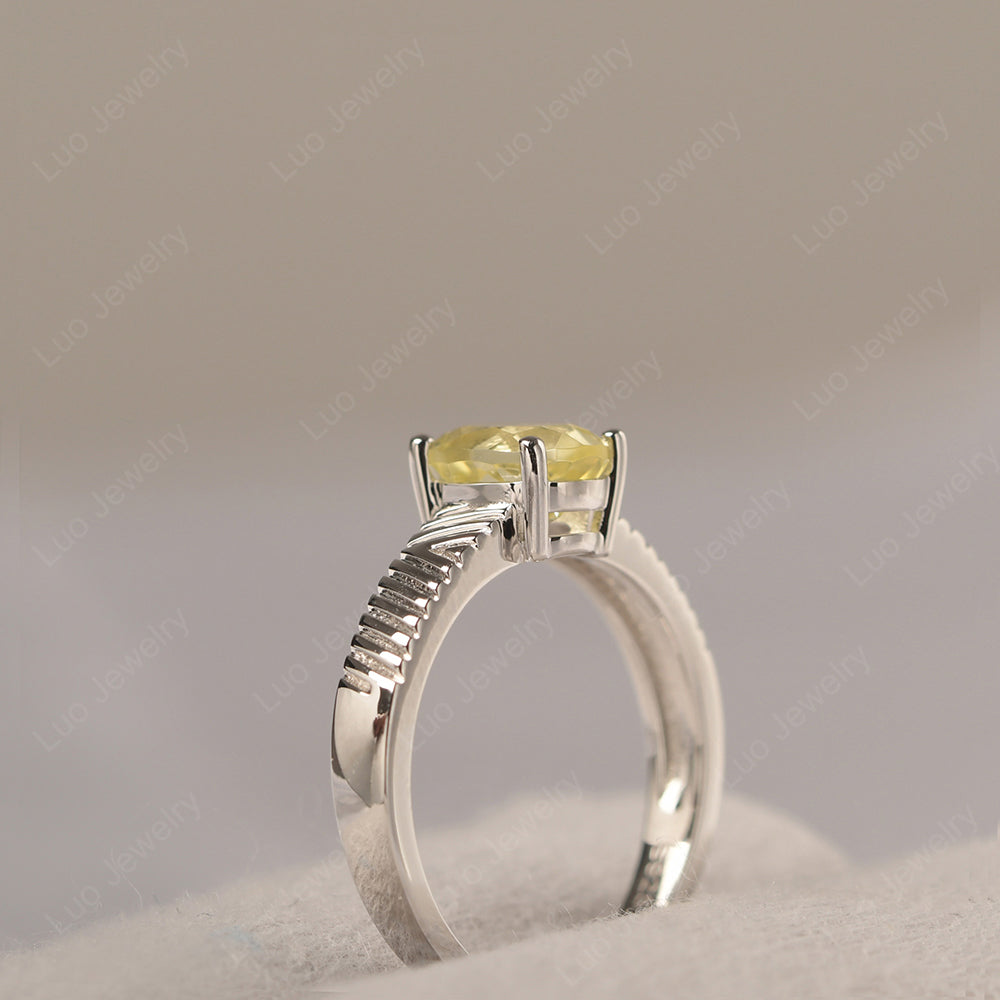 Oval Lemon Quartz Wide Band Engagement Ring - LUO Jewelry
