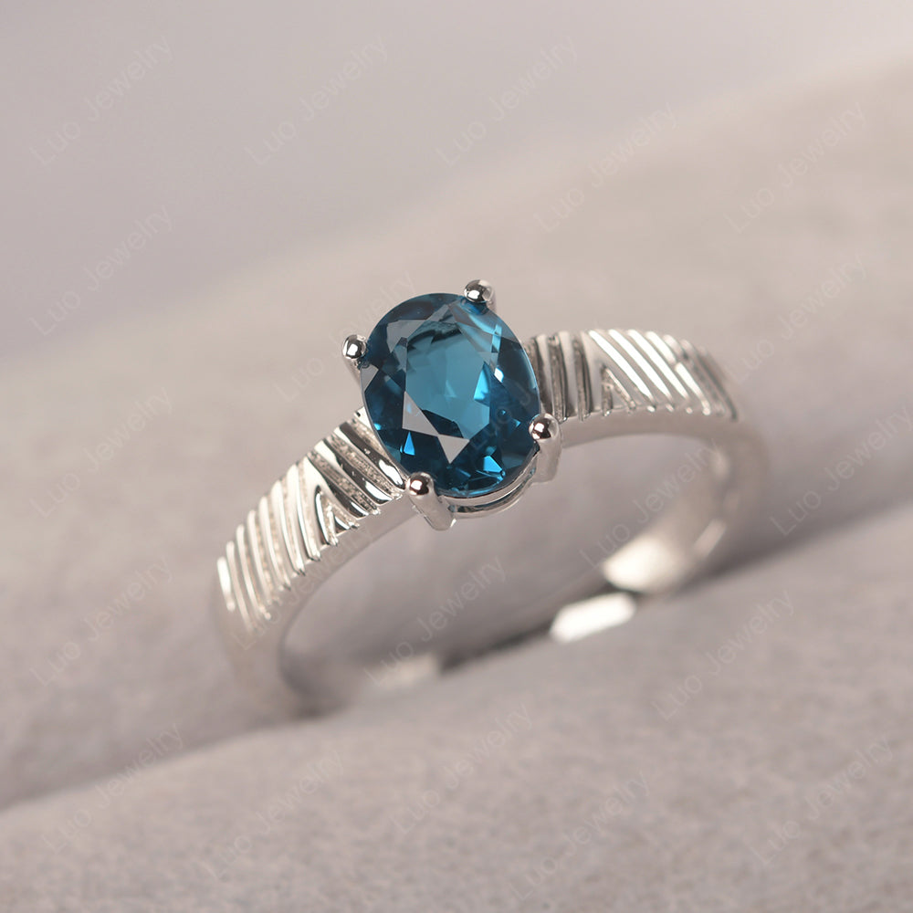 Oval London Blue Topaz Wide Band Engagement Ring - LUO Jewelry