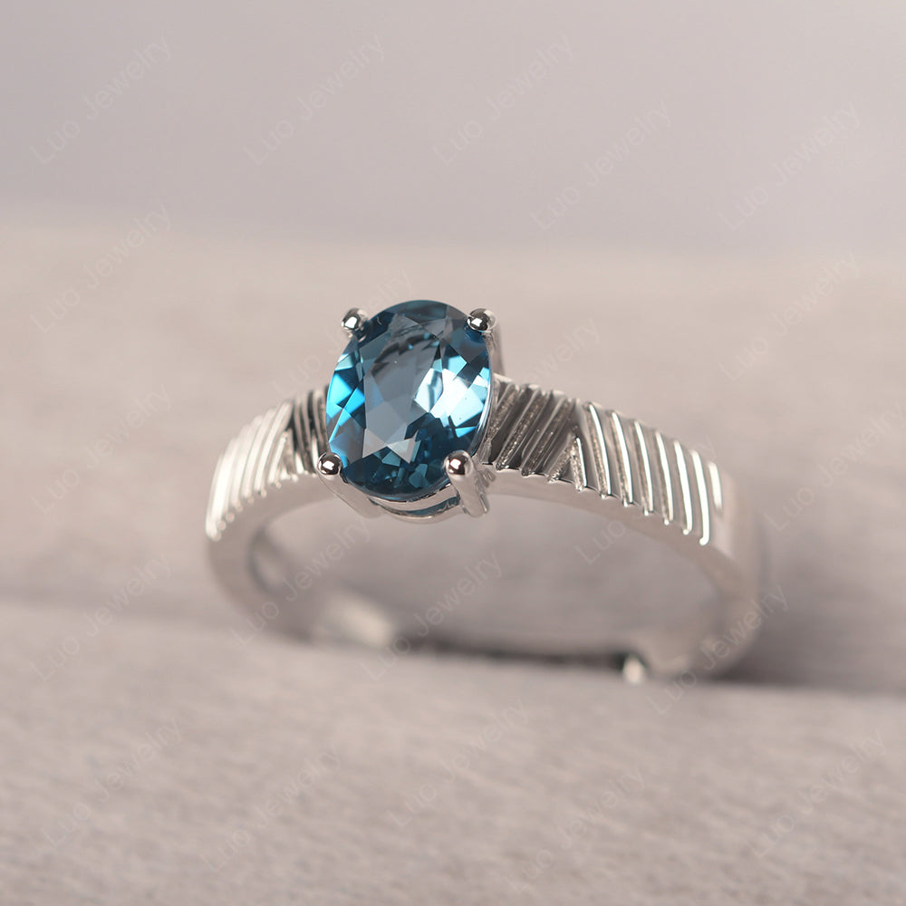 Oval London Blue Topaz Wide Band Engagement Ring - LUO Jewelry