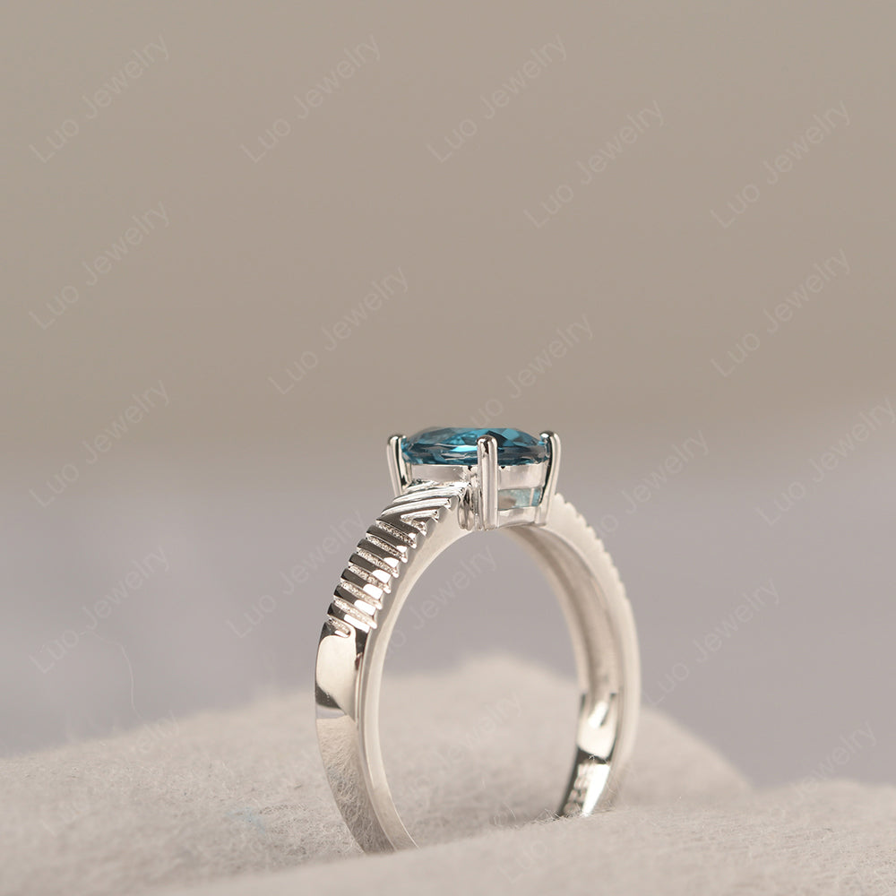 Oval London Blue Topaz Wide Band Engagement Ring - LUO Jewelry