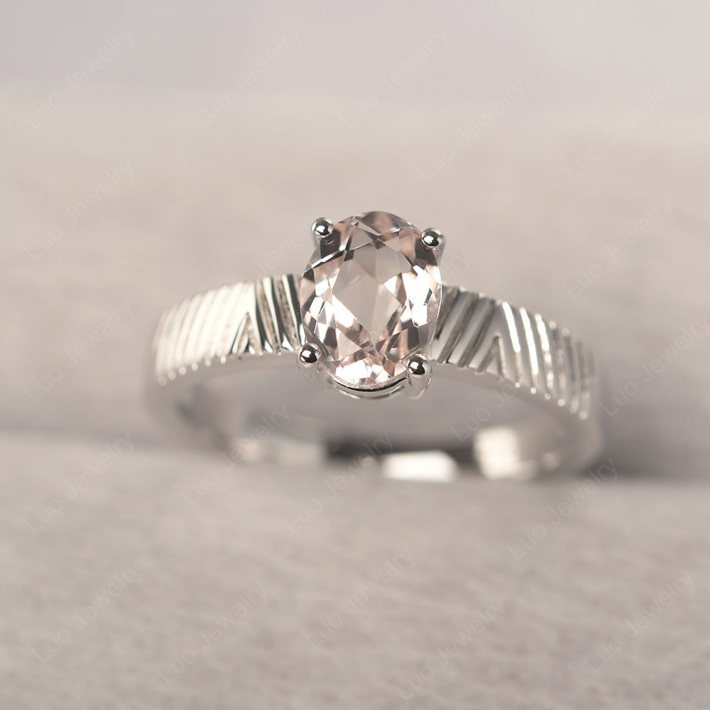 Oval Morganite Wide Band Engagement Ring - LUO Jewelry