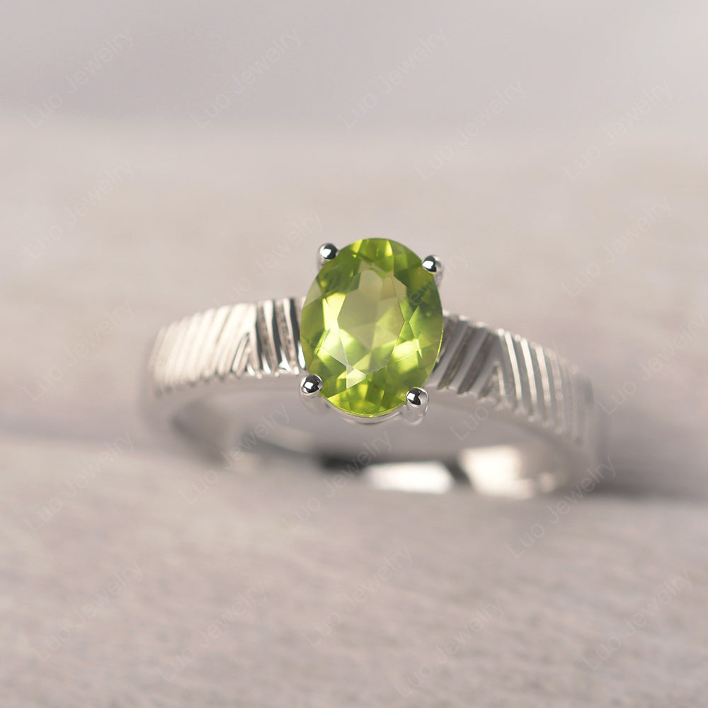 Oval Peridot Wide Band Engagement Ring - LUO Jewelry