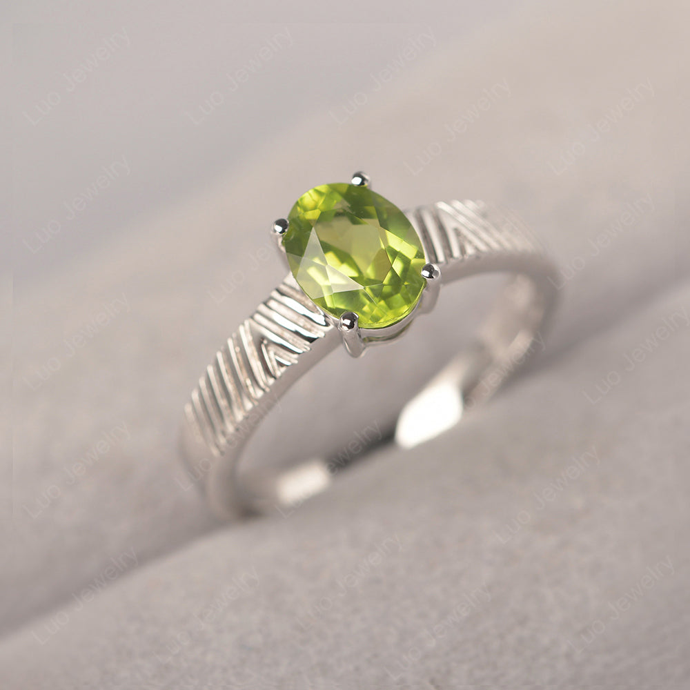 Oval Peridot Wide Band Engagement Ring - LUO Jewelry