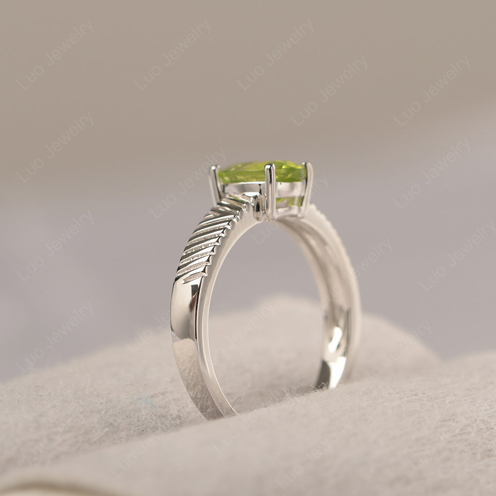 Oval Peridot Wide Band Engagement Ring - LUO Jewelry