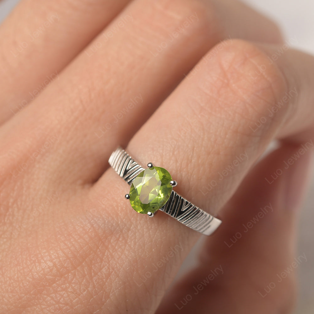 Oval Peridot Wide Band Engagement Ring - LUO Jewelry