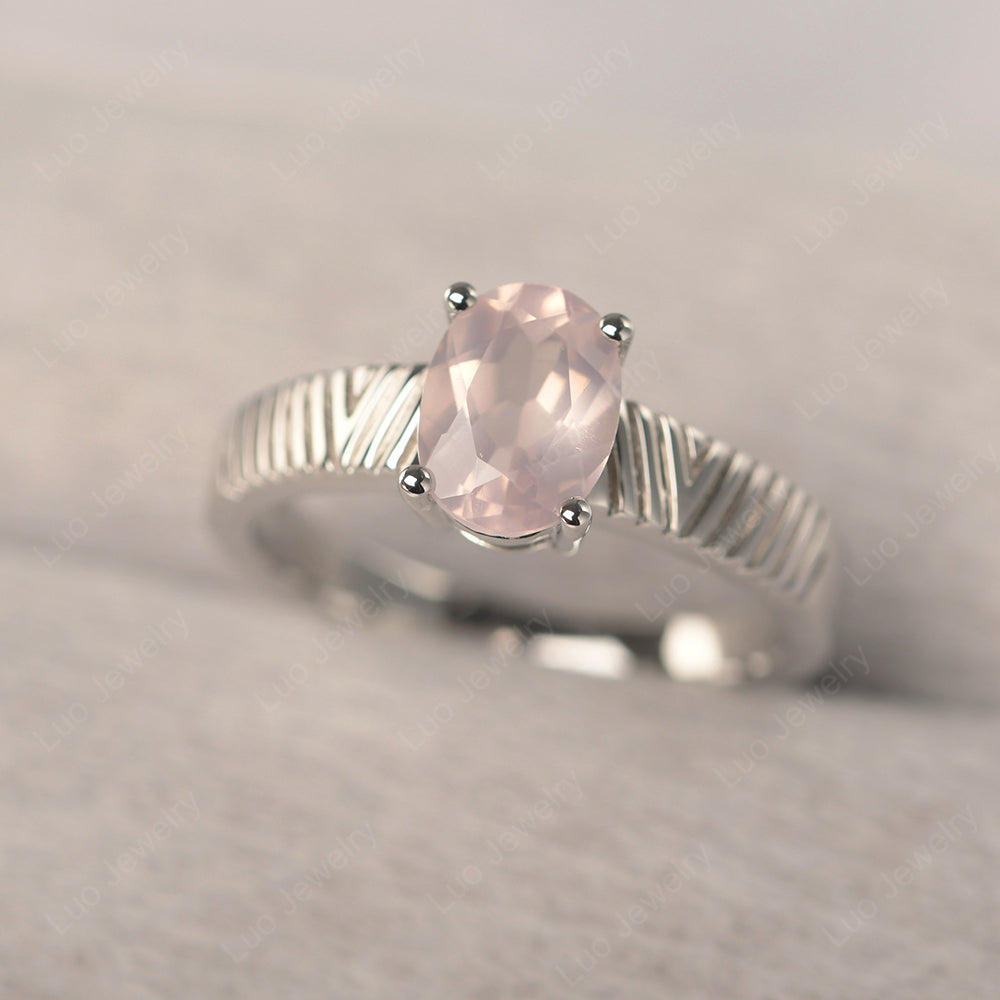 Oval Rose Quartz Wide Band Engagement Ring - LUO Jewelry
