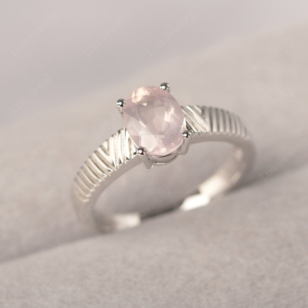 Oval Rose Quartz Wide Band Engagement Ring - LUO Jewelry