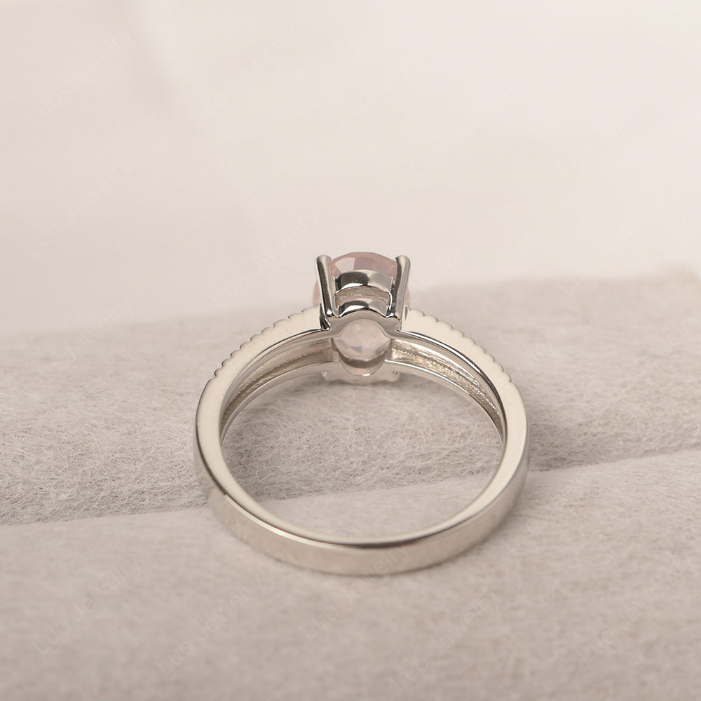 Oval Rose Quartz Wide Band Engagement Ring - LUO Jewelry