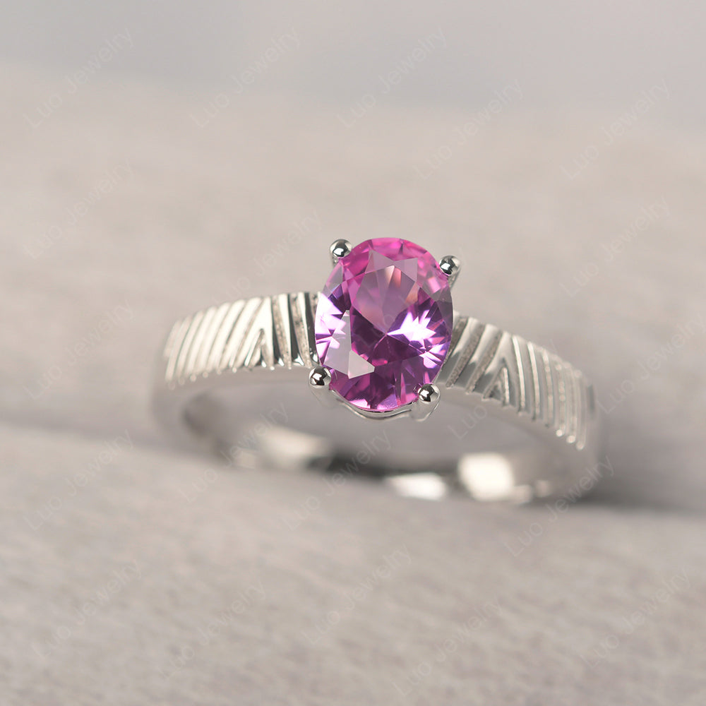 Oval Pink Sapphire Wide Band Engagement Ring - LUO Jewelry