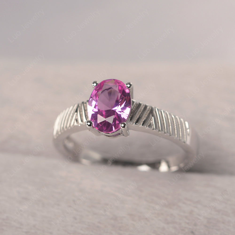 Oval Pink Sapphire Wide Band Engagement Ring - LUO Jewelry