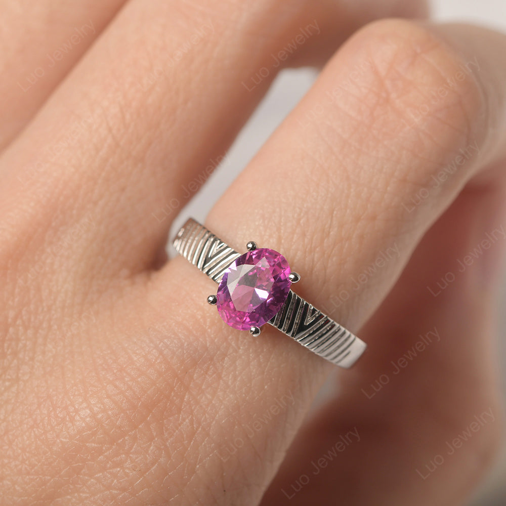 Oval Pink Sapphire Wide Band Engagement Ring - LUO Jewelry